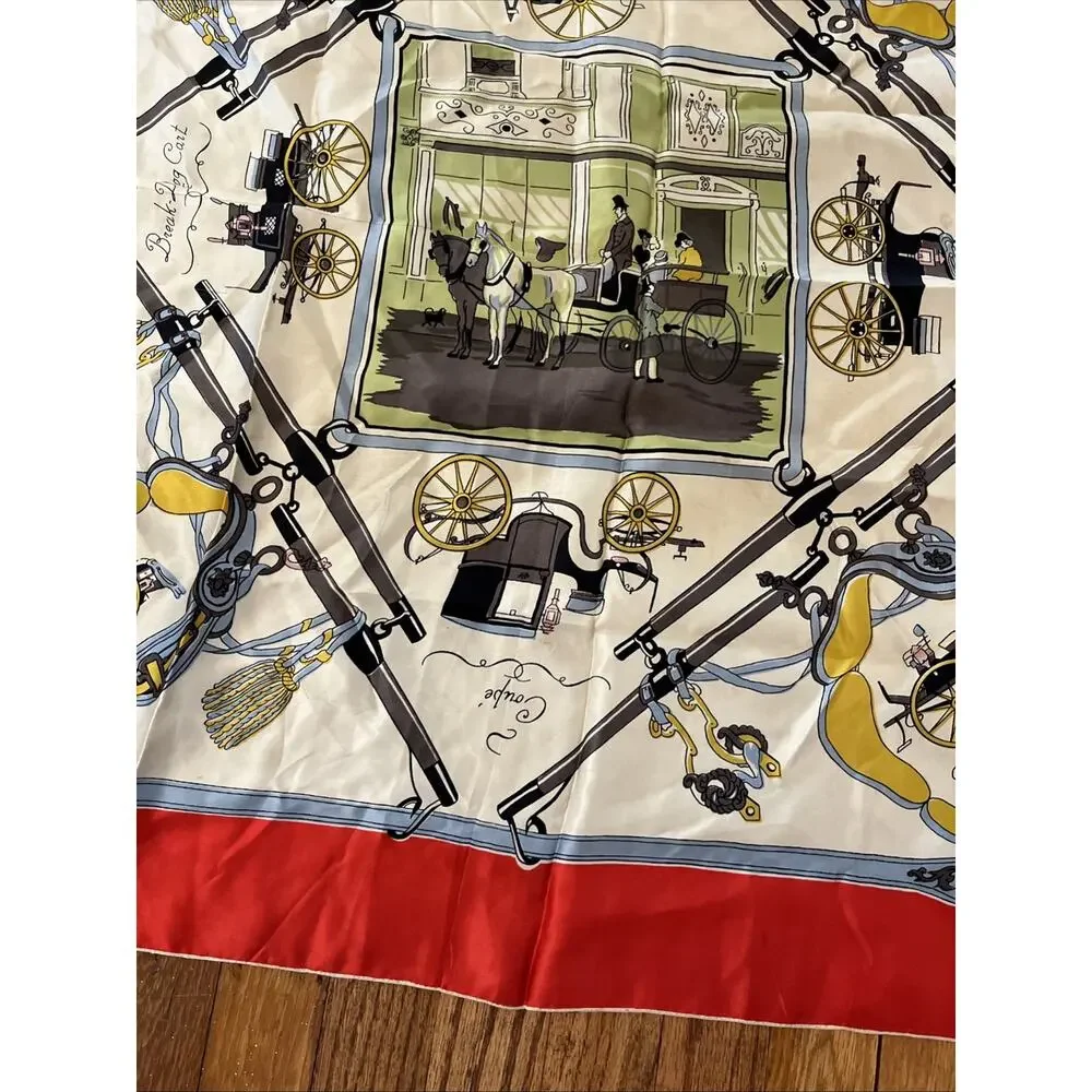 Vintage Glentex Silk Scarf 30x30 Old Fashion Buggy Print Hand Rolled Italy